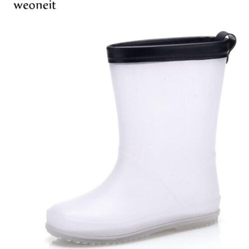 Weoneit Kids Girls Boys Rain Boots Childrens Rubber Boots White Color Waterproof Baby Teen Water Shoes Size 23-35
