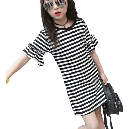 Kids Girls Dress Princess Casual Striped Dress Girls Clothing Short Sleeve Summer Teenage Girls Dress 2-15Y DQ993