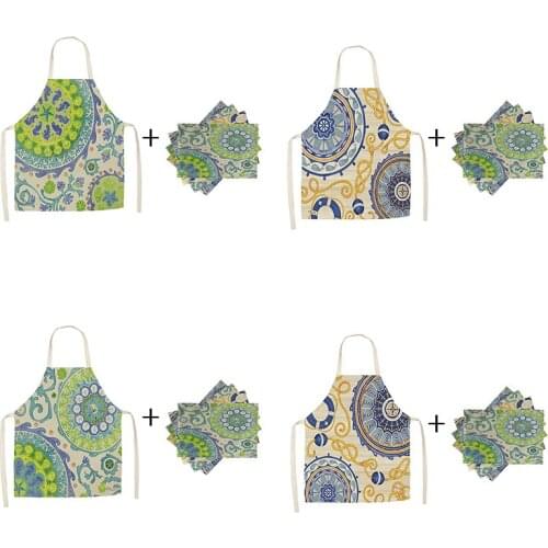 Datura of national style of Linen double side table mat and aprons for adult and kids Home Cooking Baking Cleaning Accessories