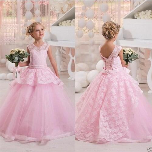 Elegant Flower Girl Dress Fluffy Layering Sleeveless Lace Tulle For Girl First Communion Birthday Pageant Dresses