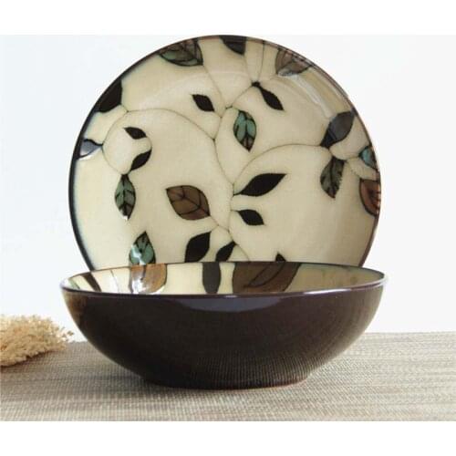 FANCITY Japanese-style kiln glazed vine flower soup bowl, ramen bowl, rice bowl, vegetable bowl