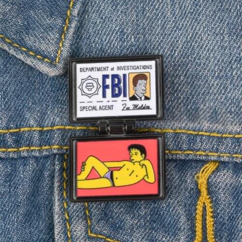 FBI ID photo card holder enamel fashion brooch policeman clothes jewelry denim clothing lapel clothing with jewelry gift