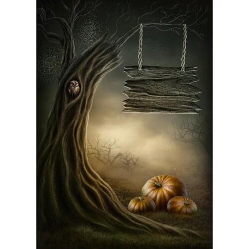 Fog Froest Photography Backdrops Old Dead Trees Spider Web Pumpkins Backgrounds for Photo Studio Children Vinyl Cloth Customized
