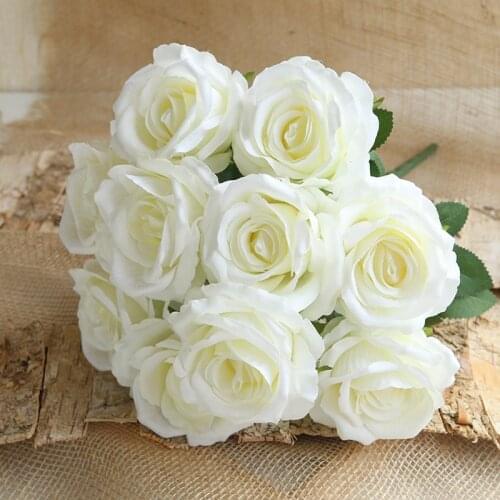 10Heads 50cm Artificial Velvet Roses Flower Bouquet Home Bedroom Living Room Wedding Party Decor Flower Arrangement Accessories