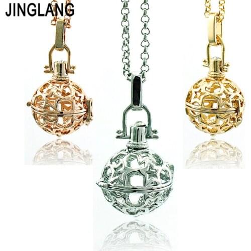 JINGLANG Fashion Pendants Necklace Baby Musical Chime Balls 3 Color Star Charms Cage Angel Necklace For Women Jewelry