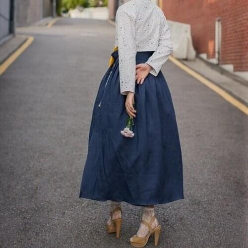 Limited-edition Korean Traditional Costume Fashion Improvement Hanbok 100% Cotton Top and 100% Hemp Skirt