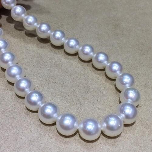 MADALENA SARARA 10-13mm Pearl Necklace Strand Natural White Pearl Flawless Perfect Round Pearl Necklace 18"
