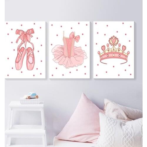 Cute Pink Ballet Dress Poster Wall Art Dance Girl Nursery Canvas Print Painting Nordic Kids Picture Baby Room Decor