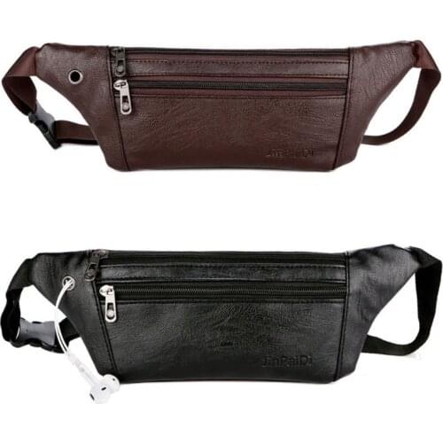 Men PU Leather Belt Bum Waist Pouch Fanny Pack Crossbody Shoulder Sport Zip Bag