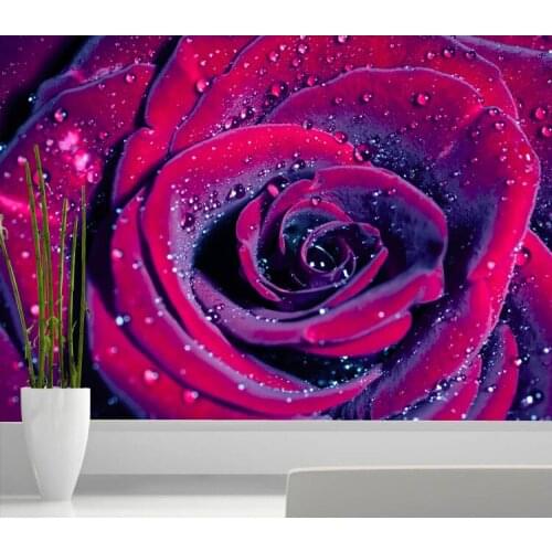 Purple Flower With Water-drop Rose Mural 3d wall Papel photo mural Wallpaper for living room sofa background 3d Flower Stickers