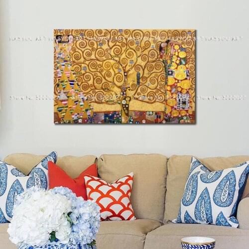 Wall Art Pictures Canvas Painting Klimt Golden Tree Wall poster decoration for living room colorful people Decoration Home Art