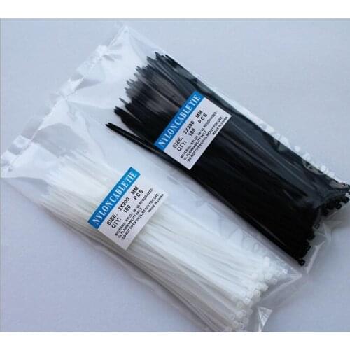 100pcs Nylon Cable Tie 3X200mm White/ Black Color Self-locking Plastic Wire Zip Tie