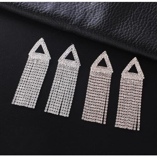 New Shiny Long Tassel Crystal Drop Earrings for Women triangle Rhinestone Dangle Earrings Party Wedding Jewelry Gifts E678