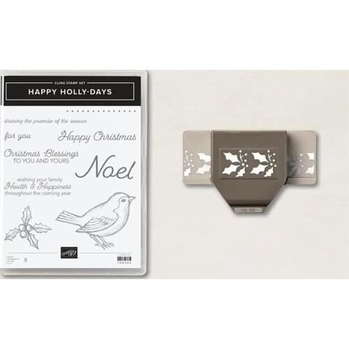 New HAPPY HOLLY-DAYS Clear Stamps or Metal Cutting Dies Sets for DIY Craft Making Greeting Card Scrapbooking