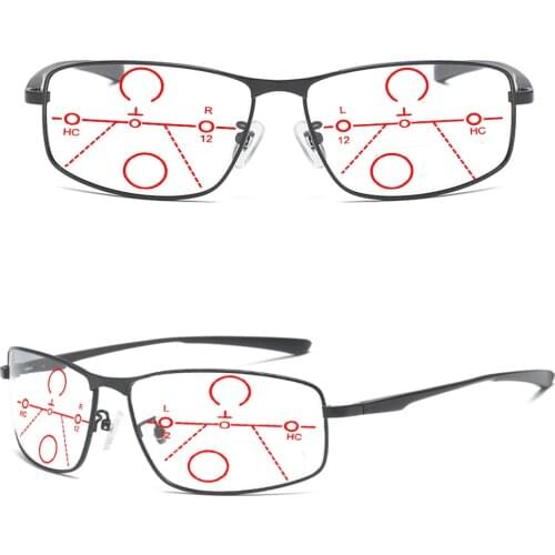 Al-mg Alloy Shield Type Oversized Men Progressive Multifocal Reading Glasses +0.75 +1 +1.25 +1.5 +1.75 +2 +2.25 +2.5 +2.75 To +4