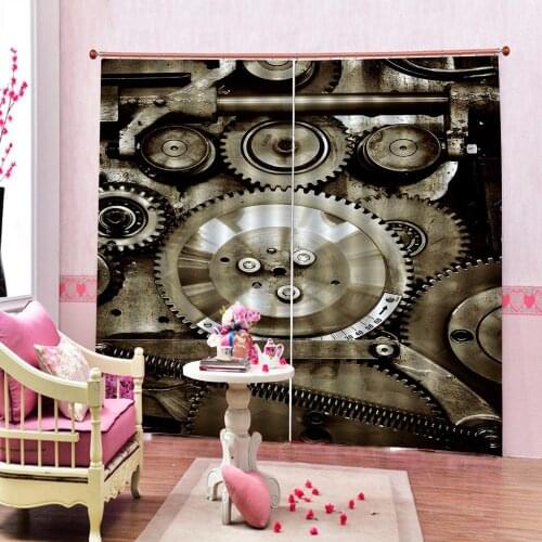 Customize size Retro Gear Window Treatments Curtains For Living Room Bedroom Blackout Curtain（ left and right side)