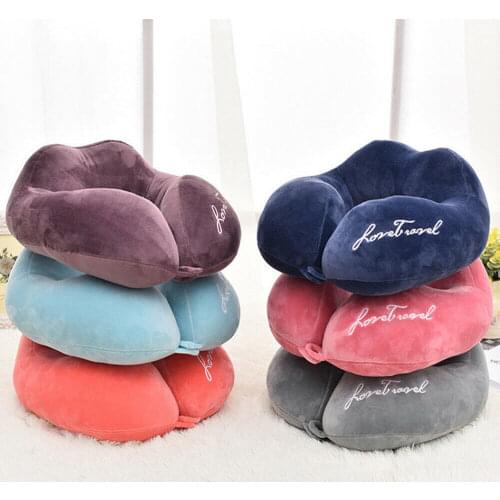 Hot U Shaped Pillow Airplane Head Rest Support Pillow Soft Foam Neck Pillow Letter Print Car Travel Pad