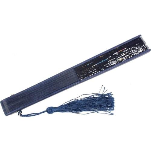 Practical Boutique Folding bamboo lace hand fan, dark blue butterfly and white flower