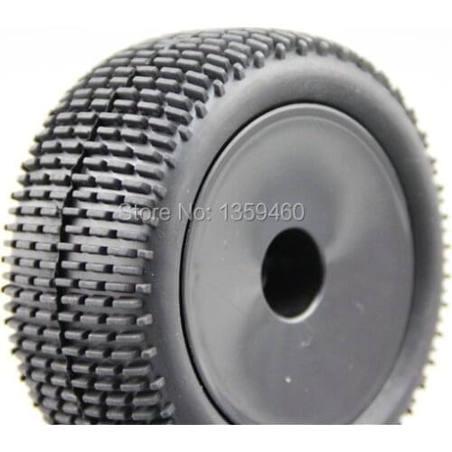 Pre-Glued 4pcs 1/10 Buggy Tires Tyre Lineae(Off-Road) Dish Black Wheel Rim fits for 1:10 4WD Buggy Car 1/10 Tire