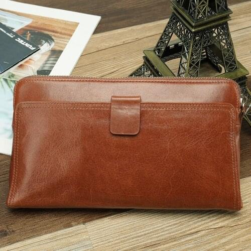 Luxury Men Long Genuine Cow Leather Wallets Multifunctional Coin Pocket Purses Long Wallet Men Zipper Business Clutch Wallets