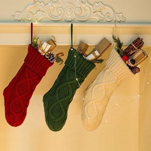 Christmas Stocking Set Ornaments Knitted Woolen Candy Bag Christmas Gift Bag Home Socks Xmas Tree Decoration Decor 2