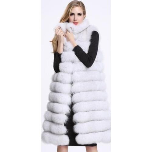Savabien 11 Steps Luxury Women Winter Faux Fur Vest Gilet Furry Stand Fur Collar Coats Sleeveless Long Fluffy Jacket Outerwear