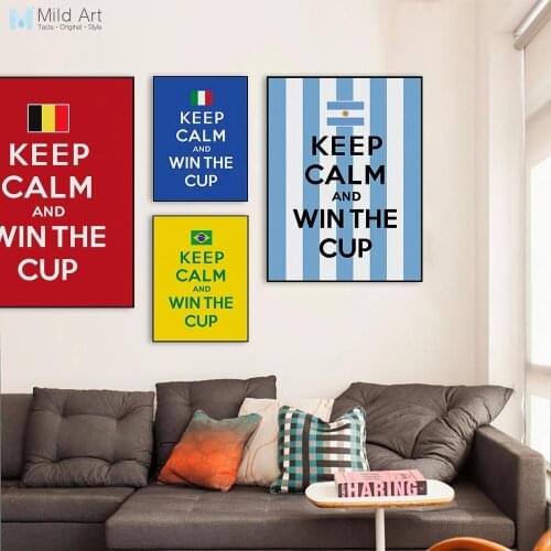 Modern Football National Flags Keep Calm Quotes Poster Kids Boy Room Wall Art Print Pictures Home Decor Canvas Painting No Frame