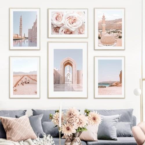 Islamic Sultan Grand Mosque Floral Modern Posters Canvas Painting Wall Art Print Muslim Picture for Living Room Home Decoration