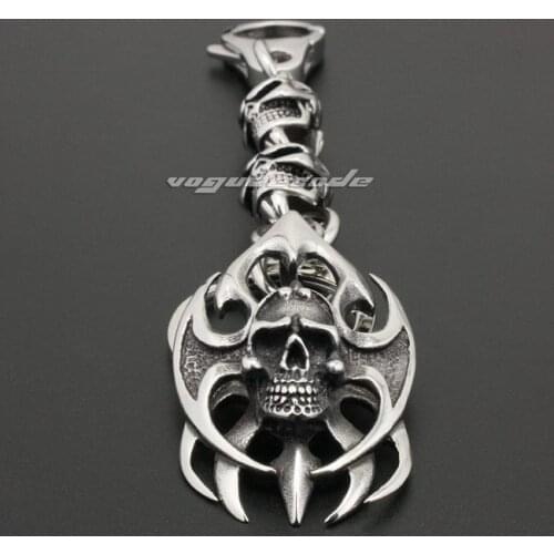 Unique 316L Stainless Steel Huge Tribal Tattoo Blade Skull Mens Keychain 6H001KC_#ClaspB