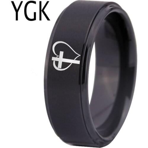 YGK Jewelry Classic Wedding Ring Mens Engagement Rings Women Party Ring Gift Tungsten Carbide Ring Black Cross Heart Design