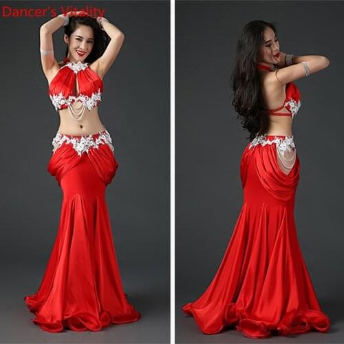 Fashion Lady Women Belly Indian Oriental Dance Splicing Top Fishbone Skirt Suit Competition Costume Rumba Samba Tango Dancewear