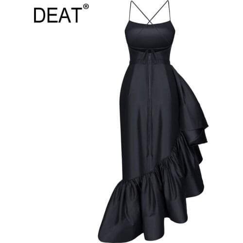 [DEAT] Women Ruffled Patchwork Pleated Elegant Dress New Strapless Sleeveless Loose Fit Fashion Tide Spring Autumn 2021 13T956