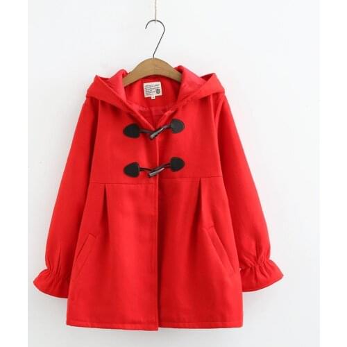 Winter Thicken Warm Coat Women Japanese Harajuku Sweet Woolen Hooded Coat Korean Style Loose Cute Horn Buckle Jacket Outswear