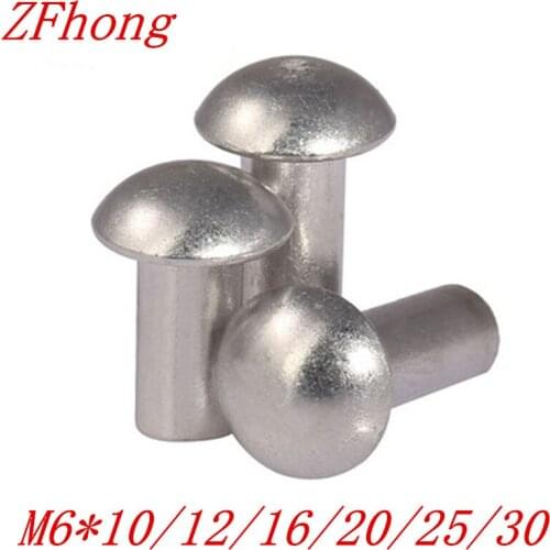 100pcs M6*10/12/16/20/25/30 Domed Head Solid Rivets Aluminum