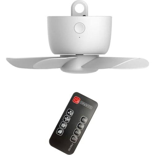L93A 8000mAh USB Rechargeable Remote Control Timing 4 Gears Ceiling Fan for Tent Bed