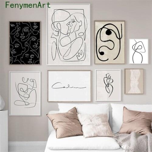 Abstract Line Canvas Painting Black White Wall Art Minimalist Print Nordic Poster Woman Body Picture Modern Living Room Decor