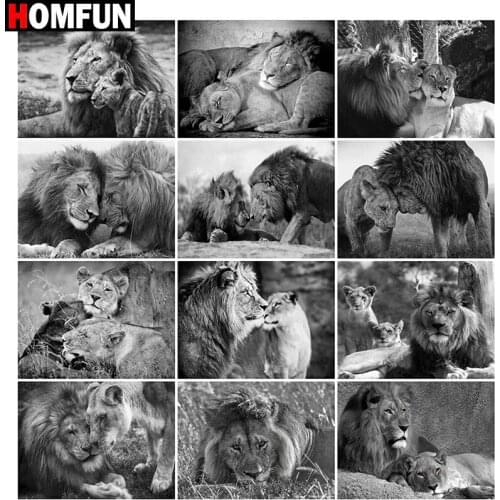 HOMFUN Full Square/Round Drill 5D DIY Diamond Painting "Animal lion scene" Embroidery Cross Stitch 5D Home Decor Gift