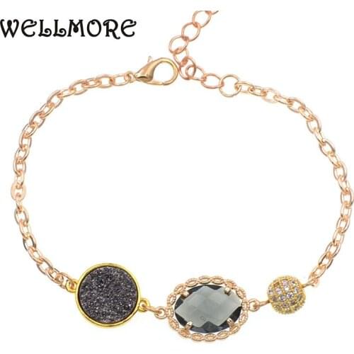 WELLMORE fashion Metal chain bracelets lobster clasp female glass charm bracelet women jewelry wholesale dropshipping