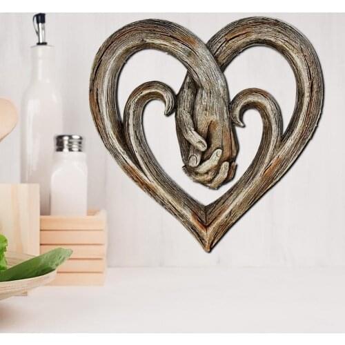 Wooden Sculpture Wall Art Handshake Craft Statue For Home Office Decoration Heart Holding Hands Modern Living Room Sculpture Art