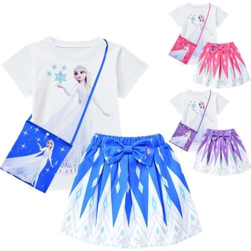 Disney Snow Queen Toddler Girl Elsa Costume Cosplay T shirt Dress Sets Summer Baby Kids Princess Children Christmas Clothing