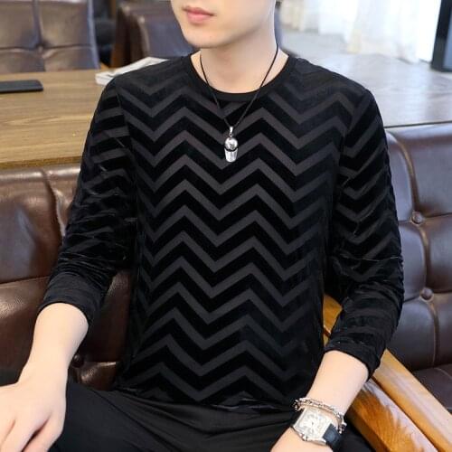 Fashion Men T-shirt Camiseta Masculina Tee Shirt Homme Long Sleeve T-shirt Velvet Jacquard O-Neck Social Club Clothing Designer