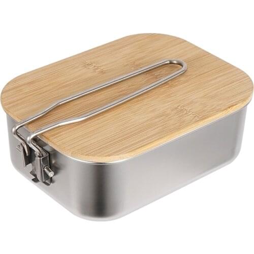 900ML Outdoor Camping Lunch Box Stainless Steel Hiking Mess Tin Picnic Food Lunch Container with Bamboo Cover Chopping Board CLS