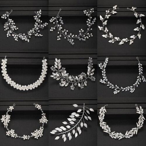 Trendy Silver Color Headbands Pearl Crystal Hair Vines Bridal Women Wedding Hair Accessories Cheap Tiara Hairbands Wholesale