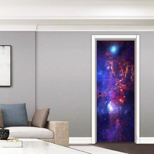 Gorgeous Purple Galaxy Self Adhesive 3d Door Stickers Art Renovation Living Room Waterproof Wallpaper Home Decor Picture