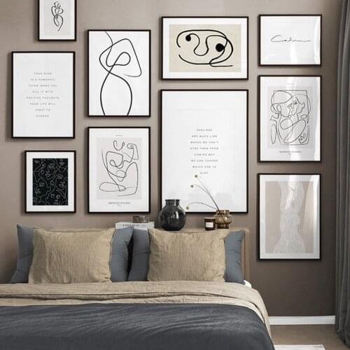 Wall Art Canvas Painting Drew Line Face Flower Abstract Painting Nordic Posters And Prints Wall Pictures For Living Room Decor