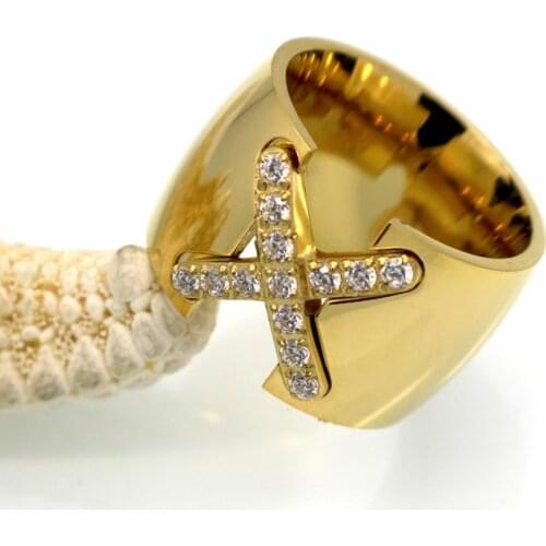 New Arrival Gold Colour Ring Bijoux 14mm Width Big Pave Setting CZ Cross X Ring For Women Trendy Crystal Jewelry Wholesale Gift
