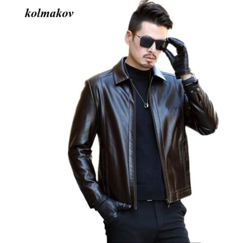 KOLMAKOV New Arrival Winter Style Men Woolen Liner Faux Leather Business Casual Solid Zipper Turn-down Collar Jacket Coat M-4XL