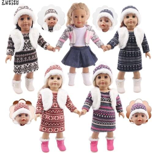 Doll Clothes 3pcs/Set Hat/T-shirt+Vest/Knitted Sweater+Skirt For 18 Inch American &43 Cm Born Baby Doll For Generation Girl`s
