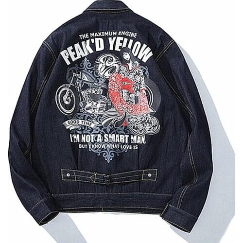 Autumn Men Boys Embroidered Motorcycle Jackets Coats personalized mens womens couples Japanese retro ancient Vintage Casual
