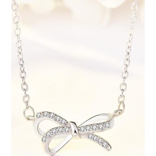 Dazzling 925 Sterling Silver Pendant Light Luxury Fashion Micro-set Chain Bow Shape Necklace For Woman Female Engagement